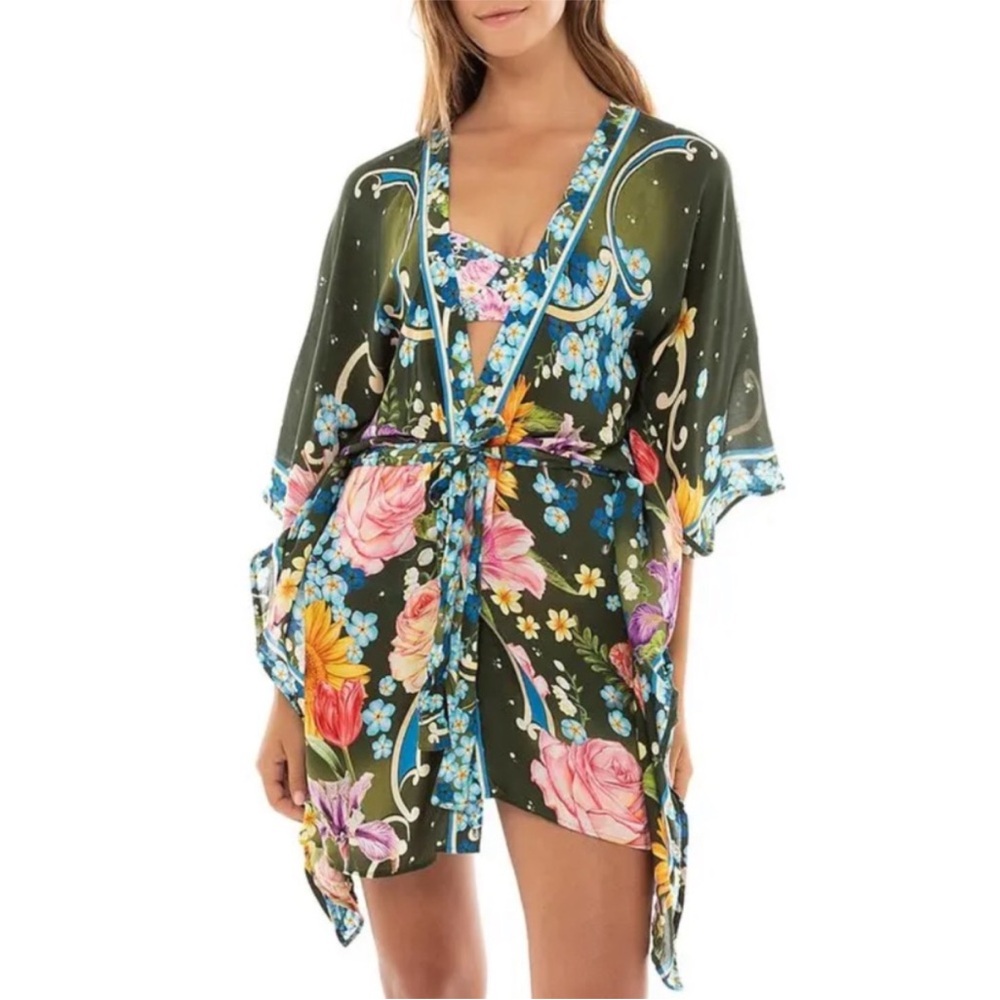 AGUA BENDITA Cora Dreaming Kimono Belted Floral Swim Cover Up One Size